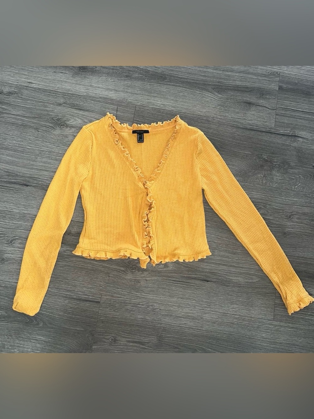 Forever 21 Women’s Yellow Ruffle-Trim Knit Cardigan - Size M